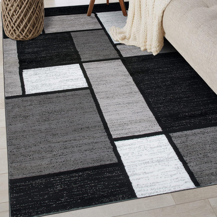 Contemporary Modern Boxes for Home Office, Living Room, Bedroom, Kitchen Non Shedding Area Rug