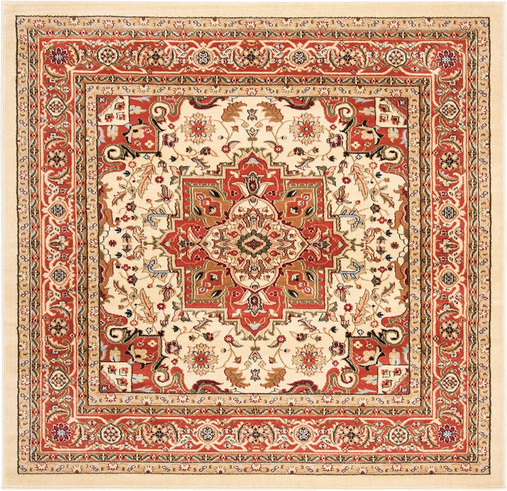 Lyndhurst Collection Area Rug - 9' x 12', Ivory & Red, Traditional Oriental Design, Non-Shedding & Easy Care, Ideal for High Traffic Areas in Living Room, Bedroom (LNH330A)