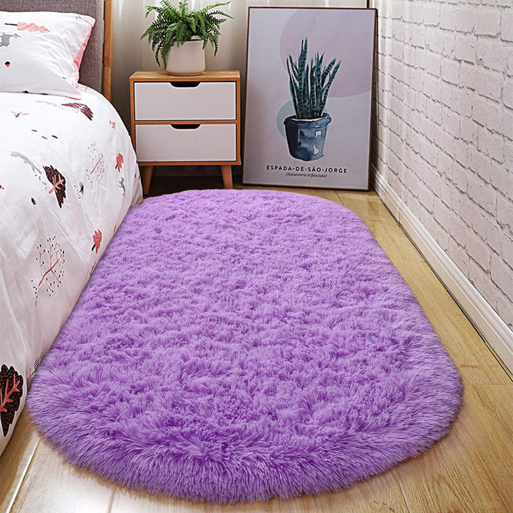 Oval Fluffy Ultra Soft Area Rugs for Bedroom Plush Shaggy Carpet for Kids Room Bedside Nursery Mats, 2.6 x 5.3ft, Grey