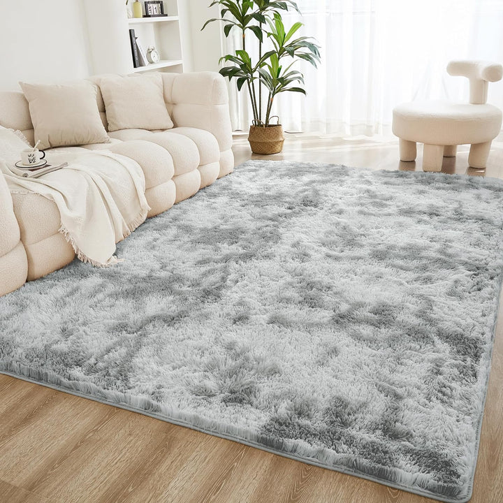 4x6 Shag Area Rug for Living Room Bedroom, Tie-Dyed Beige Fluffy Shaggy Fuzzy Nursery Kids Girls Boys Room Rug, Cream Soft Plush Furry Bedside Carpet, Non-Slip, Non-Shedding Indoor Floor Rug