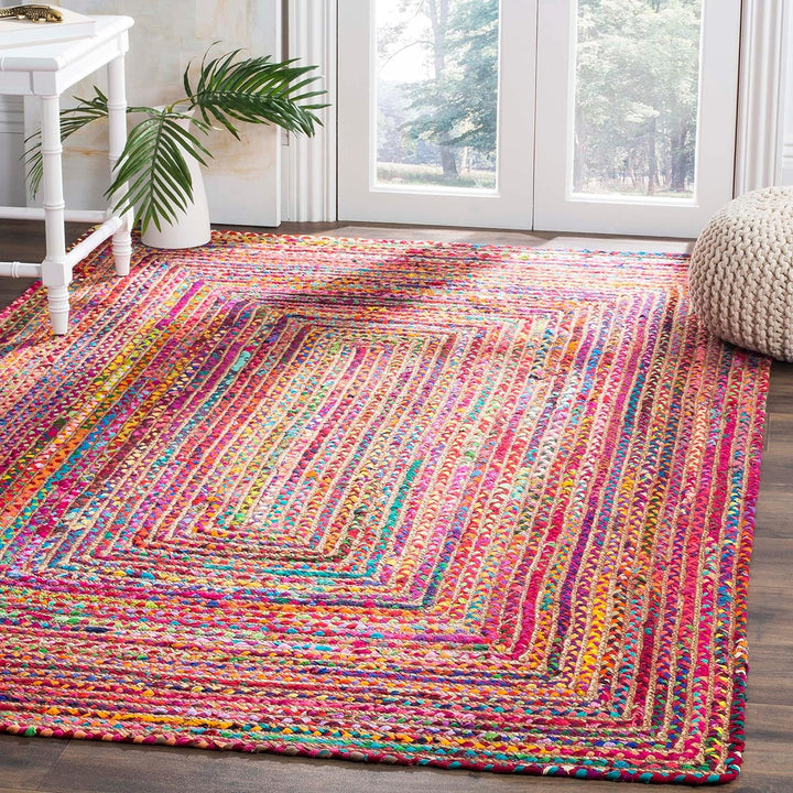 Cape Cod Collection Area Rug - 6' x 9', Red & Multi, Handmade Boho Braided Jute & Cotton, Ideal for High Traffic Areas in Living Room, Bedroom (CAP202A)