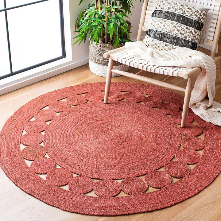 Natural Fiber Collection Area Rug - 6' Round, Natural, Handmade Boho Charm Farmhouse Jute, Ideal for High Traffic Areas in Living Room, Bedroom (NF364A)