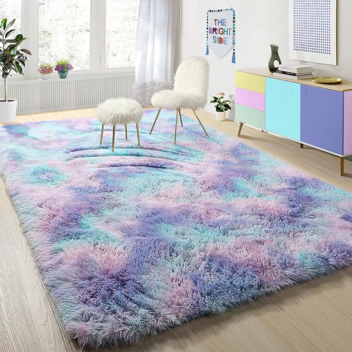 Pink Rugs for Girls Bedroom 4x6 Ft Fluffy Cute Girls Room Decor Aesthetic Area Rug Kawaii Baby Nursery Rug Plush Playroom Rug Shag Teen Girls Rug Thick Fur Dorm Rug Living Room Carpet