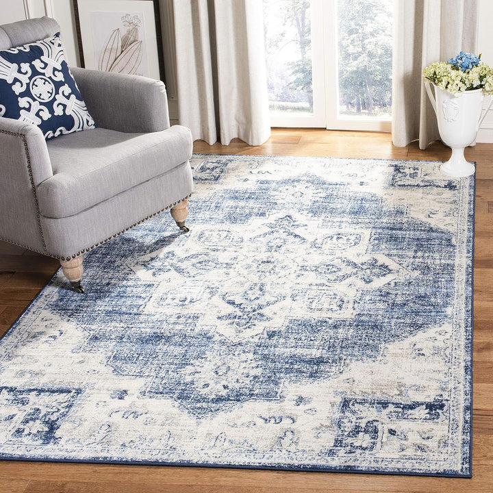 Brentwood Collection Area Rug Rectangle - 8' x 10', Cream & Grey, Medallion Distressed Design, Non-Shedding & Easy Care, Ideal for High Traffic Areas in Living Room, Bedroom (BNT865B)