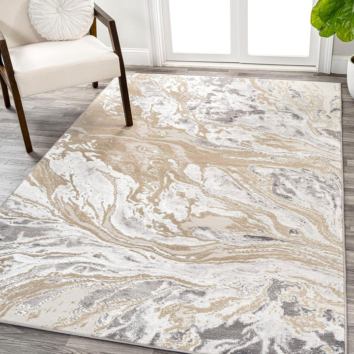 SOR203E-5 Swirl Marbled Abstract Indoor Area-Rug, Casual, Contemporary, Transitional Easy-Cleaning,Bedroom,Kitchen,Living Room,Non Shedding, Black/Ivory, 5 X 8