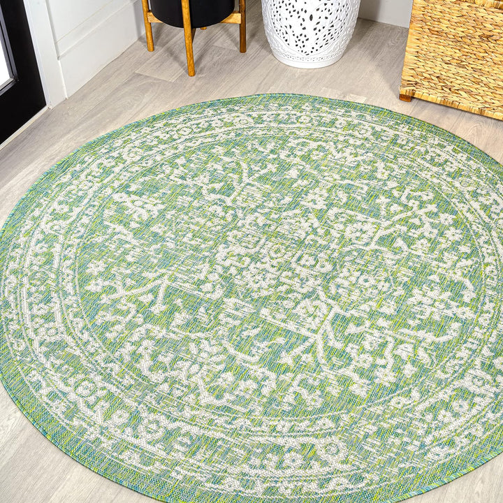 Malta Bohemian Medallion Textured Weave Indoor Outdoor Area Rug, Coastal, Traditional, Transitional Easy Cleaning, Bedroom, Kitchen, Backyard, Patio, Non Shedding