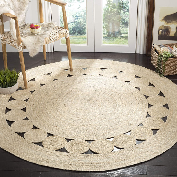 Natural Fiber Collection Area Rug - 6' Round, Natural, Handmade Boho Charm Farmhouse Jute, Ideal for High Traffic Areas in Living Room, Bedroom (NF364A)