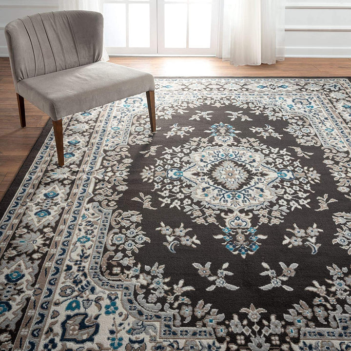 Premium Sakarya Traditional Medallion Border Area Rug, Claret, 5'2"x7'4" Rectangle