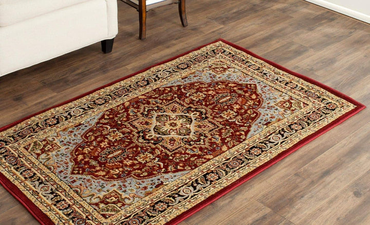 Lyndhurst Collection Area Rug - 9' x 12', Ivory & Red, Traditional Oriental Design, Non-Shedding & Easy Care, Ideal for High Traffic Areas in Living Room, Bedroom (LNH330A)