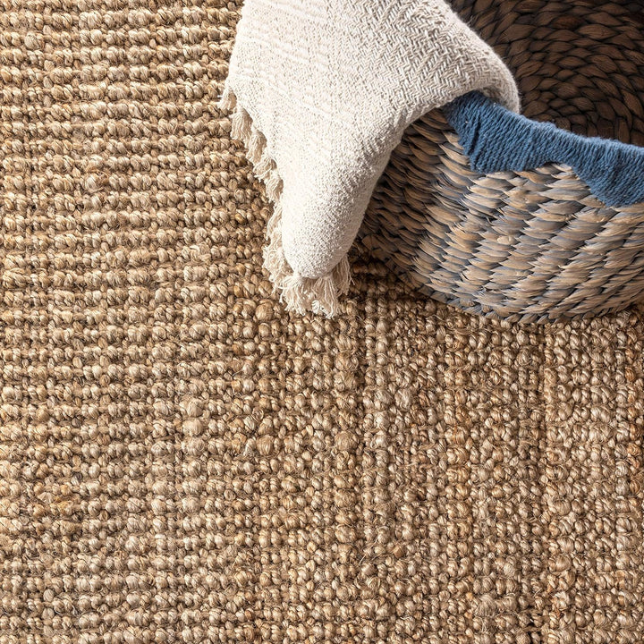 NRF102A-3 Pata Hand Woven Chunky Jute Indoor Area -rug Bohemian Farmhouse Easy -cleaning Bedroom Kitchen Living Room Non Shedding, 3 ft x 5 ft, Natural Color