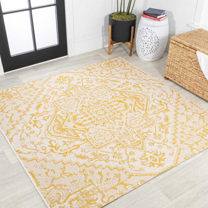 Estrella Bohemian Medallion Textured Weave Indoor/Outdoor Area-Rug, Coastal, Easy-Cleaning, HighTraffic, LivingRoom, Backyard, Non Shedding