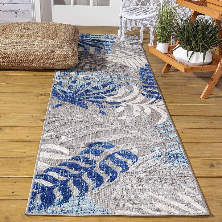 Tropics Palm Leaves Indoor Outdoor Area-Rug, Bohemian Floral Easy Cleaning, High Traffic, Bedroom, Kitchen, Backyard, Patio, Porch, Non Shedding