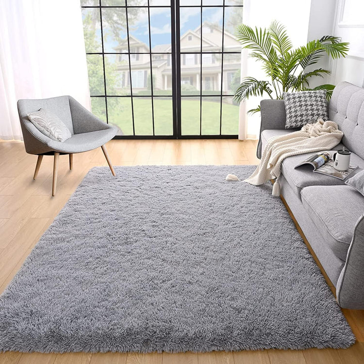 Soft Shag Area Rug for Bedroom, 5x8 Feet Fluffy Shaggy Carpet for Living Room Nursery Playroom Baby Kids Girls Room Classroom, Fuzzy Plush Rug Room Decor, Tie-Dyed Dark Grey