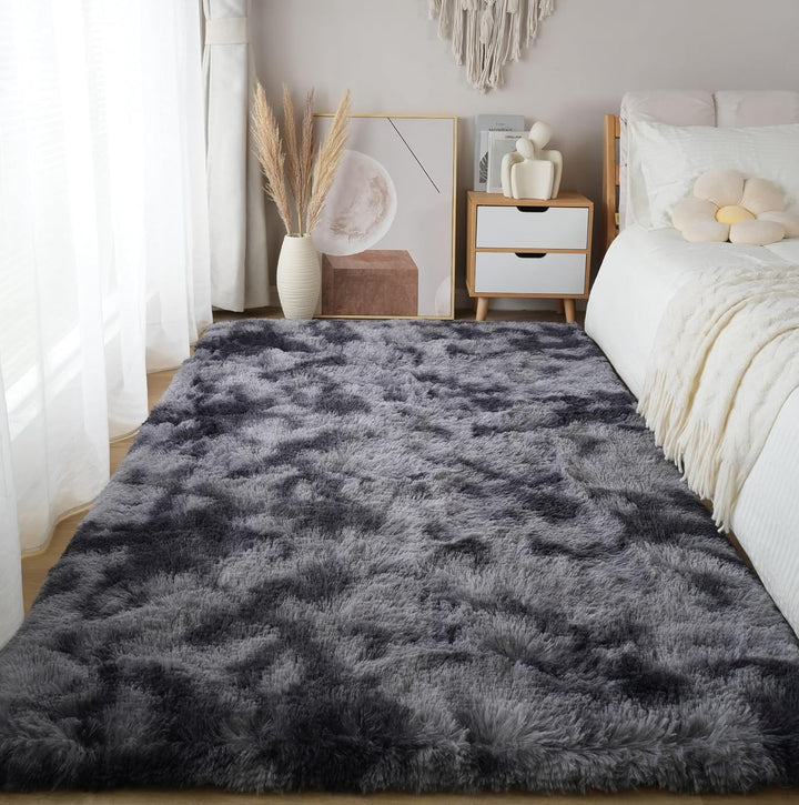 6x9 Area Rugs for Living Room, Machine Washable Shag Soft Shaggy Fluffy Rug, Non-Slip Indoor Floor Carpet for Bedroom, Kids Baby Boys Teen Dorm Home Decor Aesthetic, Silver&Grey