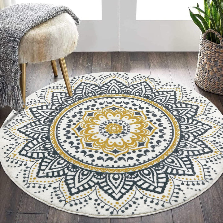 Boho Round Rugs, Washable Non Slip Round Area Rug Throw Soft Cute Round Nursery Rug Soft Fluffy Bathroom Rug Circle Rug for Bedroom Dorm Kids Room Nursery