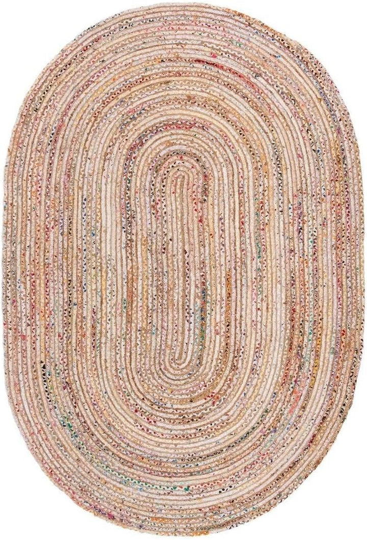 Cape Cod Collection Area Rug - 6' x 9', Red & Multi, Handmade Boho Braided Jute & Cotton, Ideal for High Traffic Areas in Living Room, Bedroom (CAP202A)