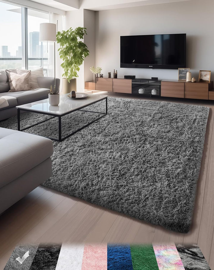 Machine Washable 6x9 Rugs for Living Room,Grey Fluffy Carpet Large Fuzzy Plush Shag Comfy Soft, Non-Slip Indoor Floor Carpet,for Kids Boys Girls, Room,Bedroom,Playroom, Home Decor Aesthetic