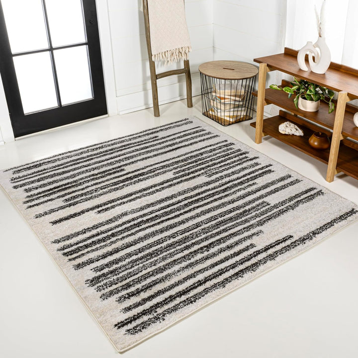 Khalil Modern Berber Stripe Indoor Farmhouse Area Rug, Bohemian Minimalistic Striped Easy, Cleaning Bedroom Kitchen Living Room Non Shedding