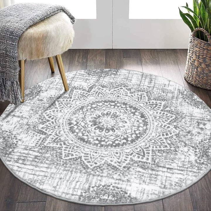 Boho Round Rugs, Washable Non Slip Round Area Rug Throw Soft Cute Round Nursery Rug Soft Fluffy Bathroom Rug Circle Rug for Bedroom Dorm Kids Room Nursery