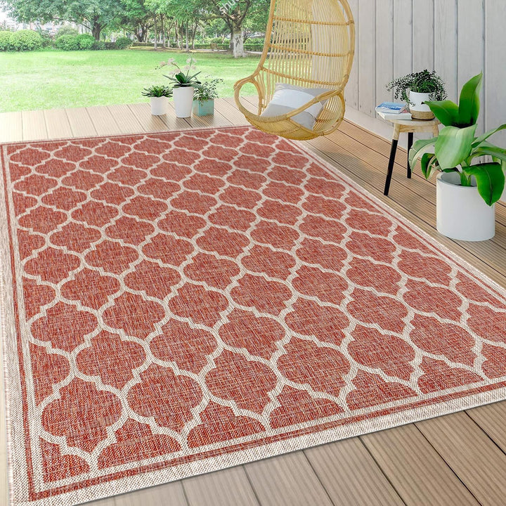 Trebol Moroccan Trellis Textured Weave Indoor Outdoor Area Rug, Modern, Bohemian, LivingRoom, Backyard