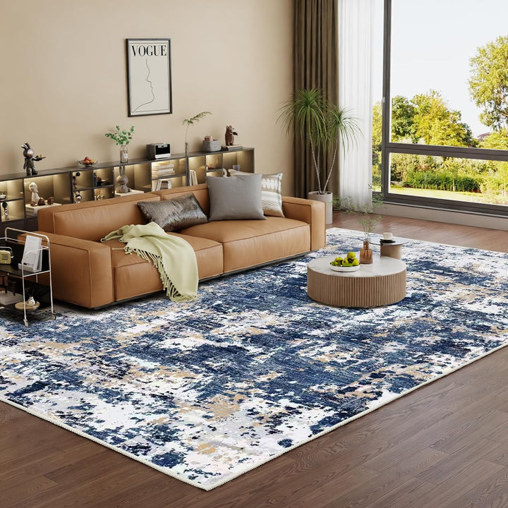 Washable Abstract Area Rug - Contemporary Style for Living Room, Bedroom, Kitchen, Machine Washable Rug for Living Room, Non-Shedding and Easy-Cleaning