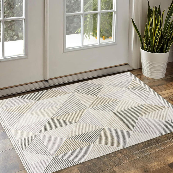 Machine Washable Area Rug - Living Room Bedroom Bathroom Kitchen Entryway Office - Non Slip Crease Free Stain Resistant Premium - Modern Geometric Contemporary