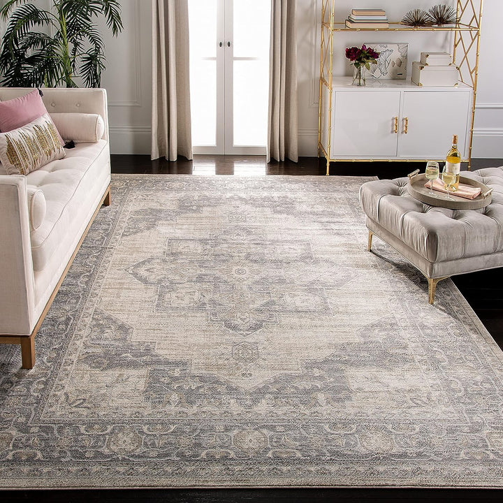 Brentwood Collection Area Rug Rectangle - 8' x 10', Cream & Grey, Medallion Distressed Design, Non-Shedding & Easy Care, Ideal for High Traffic Areas in Living Room, Bedroom (BNT865B)