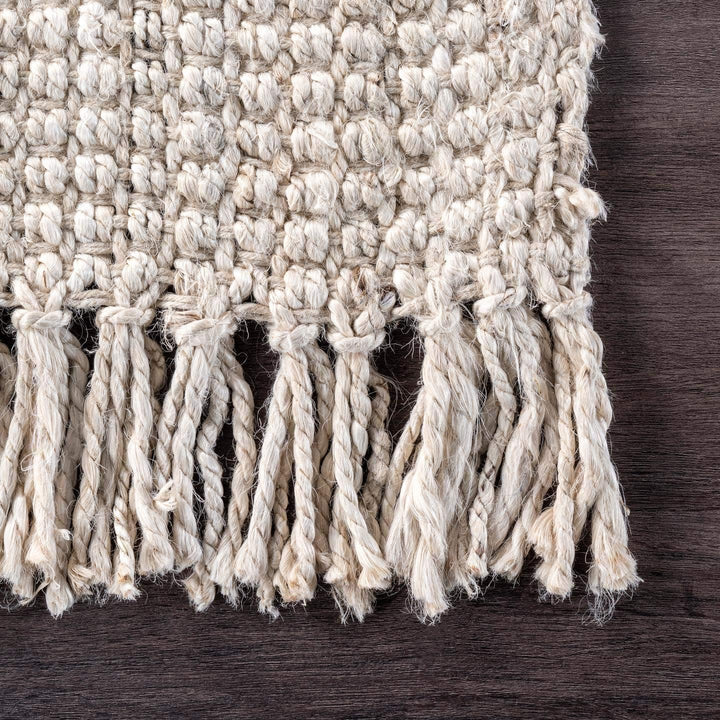 Daniela Jute Tassel Hand Woven Area Rug, Off White, Solid Chunky Farmhouse Design, Natural Fiber, For Bedroom, Dining Room, Living Room, Hallway, Office, Entryway