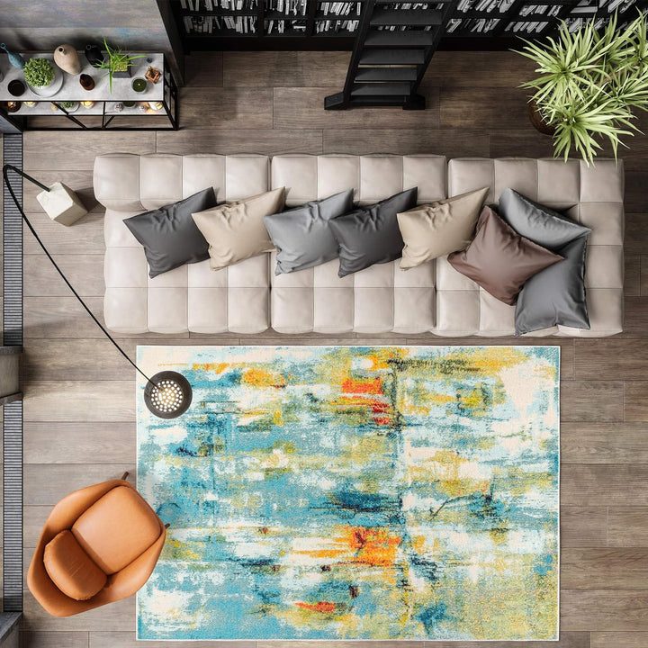 Contemporary POP Modern Abstract Area-Rug, Bohemian, Easy-Cleaning, for Bedroom, Kitchen, Living Room, Non Shedding