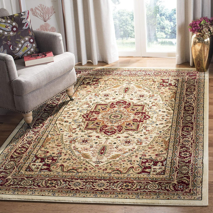 Lyndhurst Collection Area Rug - 9' x 12', Ivory & Red, Traditional Oriental Design, Non-Shedding & Easy Care, Ideal for High Traffic Areas in Living Room, Bedroom (LNH330A)