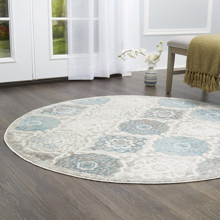 Boho Andorra Transitional Damask Area Rug, Grey/Blue, 7'9"x10'2"