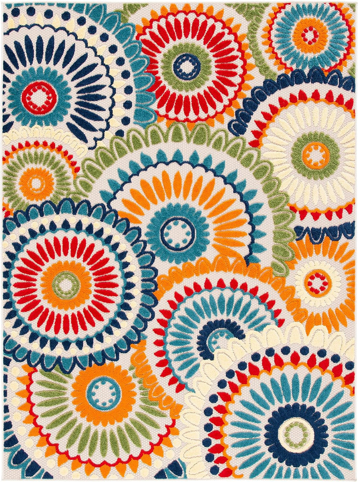 Cabana Collection Area Rug, Boho Medallion Design, Non-Shedding & Easy Care, Indoor/Outdoor & Washable-Ideal for Patio, Backyard, Mudroom