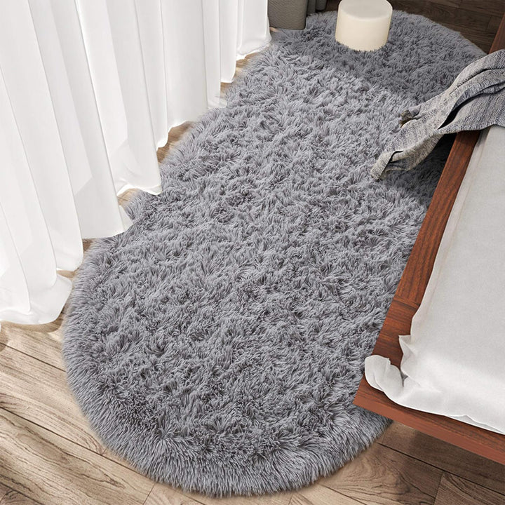 Oval Fluffy Ultra Soft Area Rugs for Bedroom Plush Shaggy Carpet for Kids Room Bedside Nursery Mats, 2.6 x 5.3ft, Grey