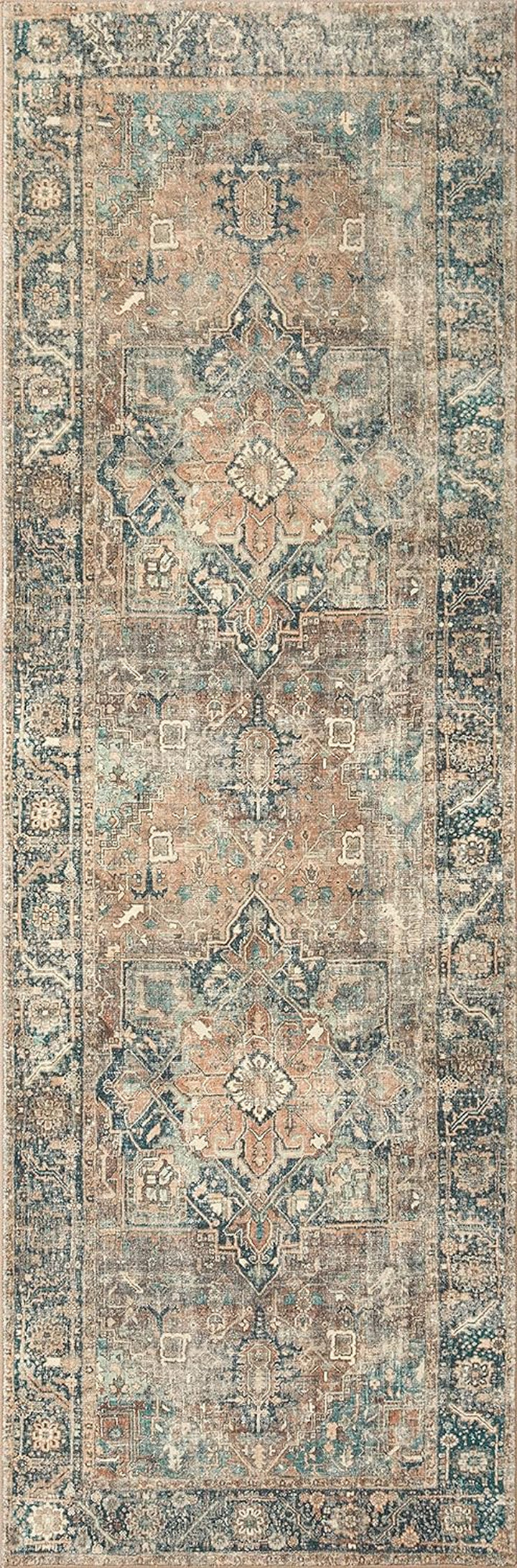 Margot Collection MAT-02 Terracotta / Lagoon 5'-0" x 7'-6", .38" Thick, Area Rug, feat.CloudPile, Soft, Durable, Printed, Medallion, Low Pile, Non-Shedding, Easy Clean, Living Room Rug