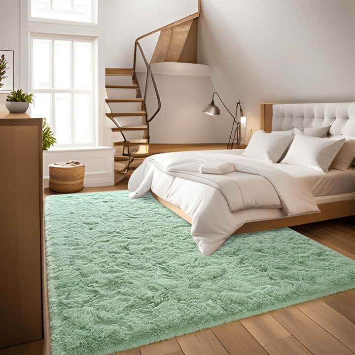 Super Soft Shaggy Rugs Fluffy Carpets, 4x6 ft, Green Area Rug for Living Room Bedroom Girls Kids Room Nursery Home Decor, Non-Slip Plush Indoor Floor Bedside Rug, 4x6 Feet Green