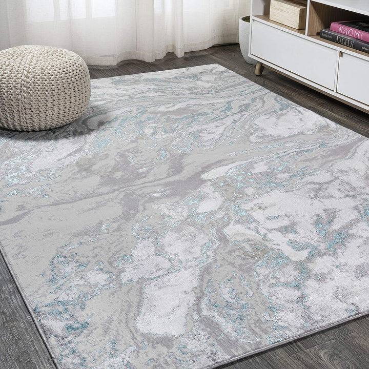 SOR203E-5 Swirl Marbled Abstract Indoor Area-Rug, Casual, Contemporary, Transitional Easy-Cleaning,Bedroom,Kitchen,Living Room,Non Shedding, Black/Ivory, 5 X 8