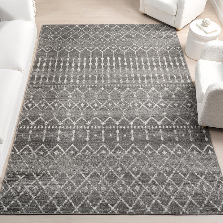 8x10 Moroccan Blythe Area Rug, Grey, Faded Bohemian Design, Stain Resistant, For Bedroom, Dining Room, Living Room, Hallway, Office, Kitchen, Entryway