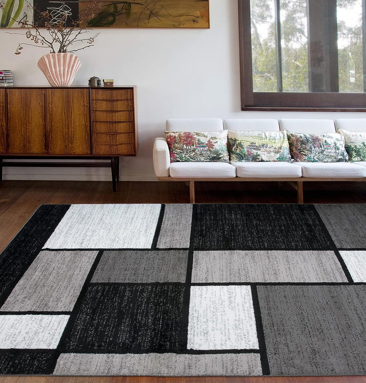 Contemporary Modern Boxes for Home Office, Living Room, Bedroom, Kitchen Non Shedding Area Rug