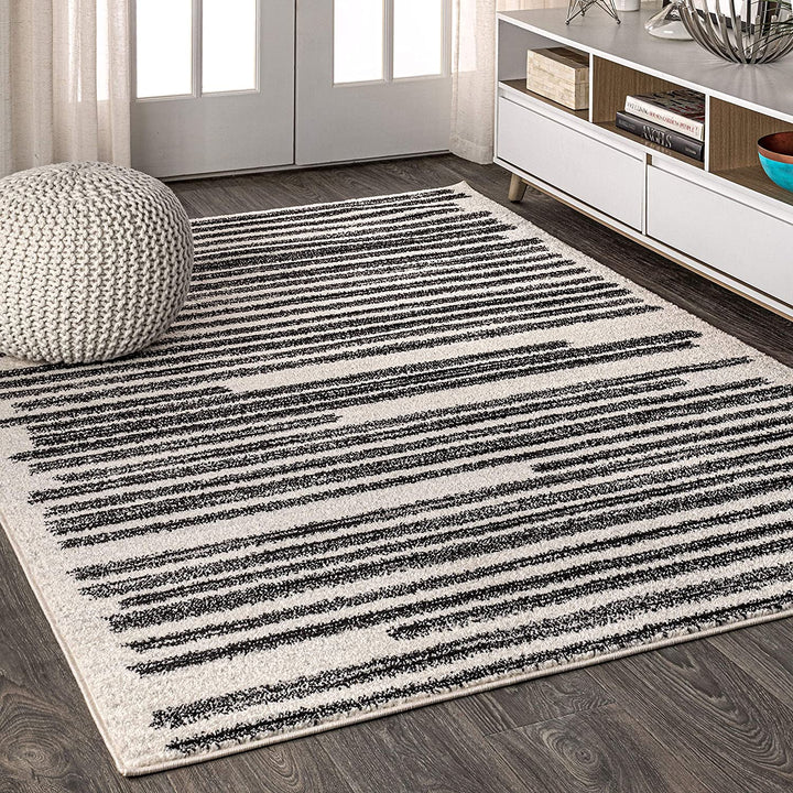 Khalil Modern Berber Stripe Indoor Farmhouse Area Rug, Bohemian Minimalistic Striped Easy, Cleaning Bedroom Kitchen Living Room Non Shedding