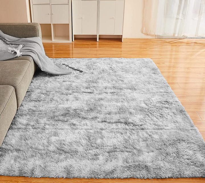 Soft Shag Area Rug for Bedroom, 5x8 Feet Fluffy Shaggy Carpet for Living Room Nursery Playroom Baby Kids Girls Room Classroom, Fuzzy Plush Rug Room Decor, Tie-Dyed Dark Grey