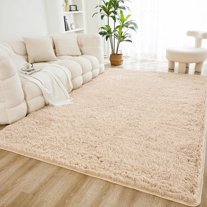 4x6 Shag Area Rug for Living Room Bedroom, Tie-Dyed Beige Fluffy Shaggy Fuzzy Nursery Kids Girls Boys Room Rug, Cream Soft Plush Furry Bedside Carpet, Non-Slip, Non-Shedding Indoor Floor Rug