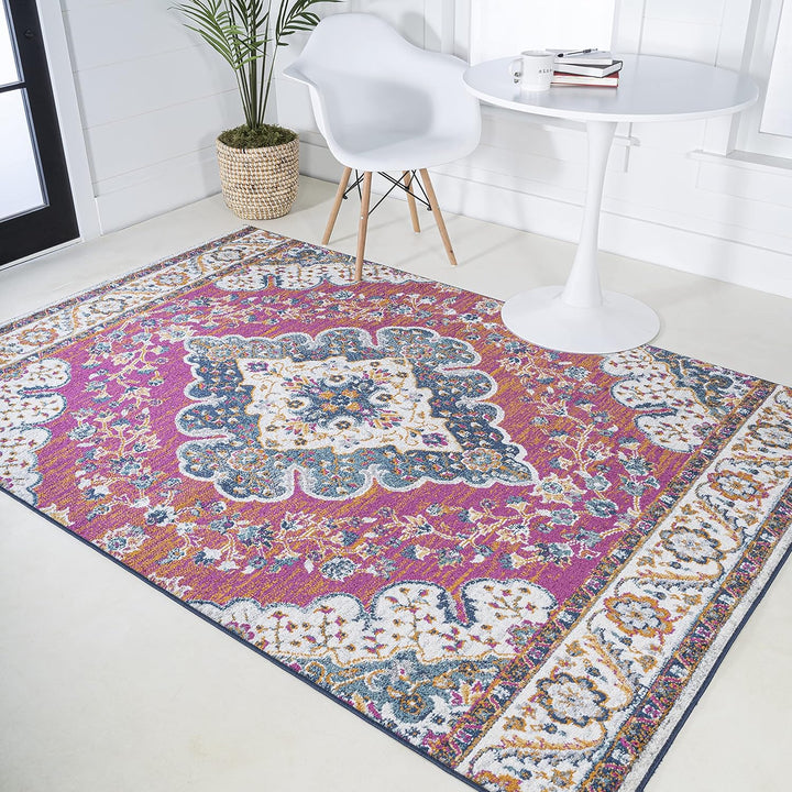 Bohemian Flair Boho Vintage Medallion Indoor Area-Rug Floral Easy-Cleaning High Traffic Bedroom Kitchen Living Room Non Shedding