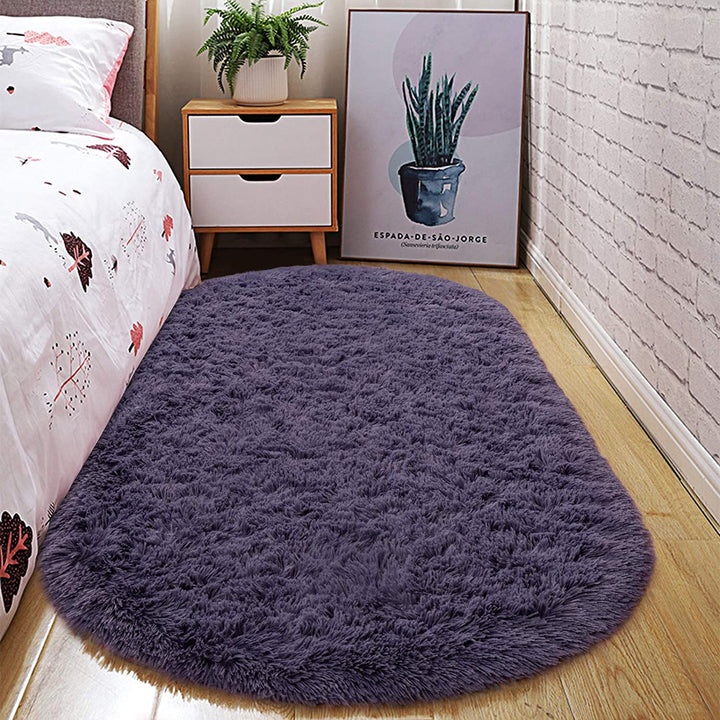 Oval Fluffy Ultra Soft Area Rugs for Bedroom Plush Shaggy Carpet for Kids Room Bedside Nursery Mats, 2.6 x 5.3ft, Grey