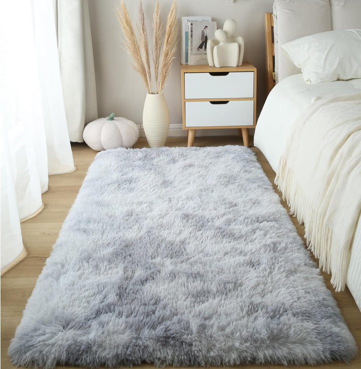 6x9 Area Rugs for Living Room, Machine Washable Shag Soft Shaggy Fluffy Rug, Non-Slip Indoor Floor Carpet for Bedroom, Kids Baby Boys Teen Dorm Home Decor Aesthetic, Silver&Grey