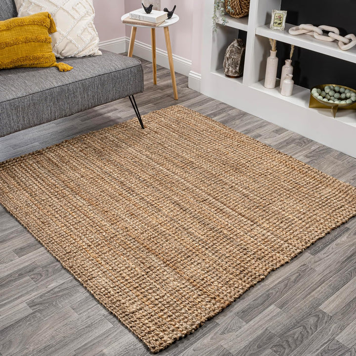 NRF102A-3 Pata Hand Woven Chunky Jute Indoor Area -rug Bohemian Farmhouse Easy -cleaning Bedroom Kitchen Living Room Non Shedding, 3 ft x 5 ft, Natural Color