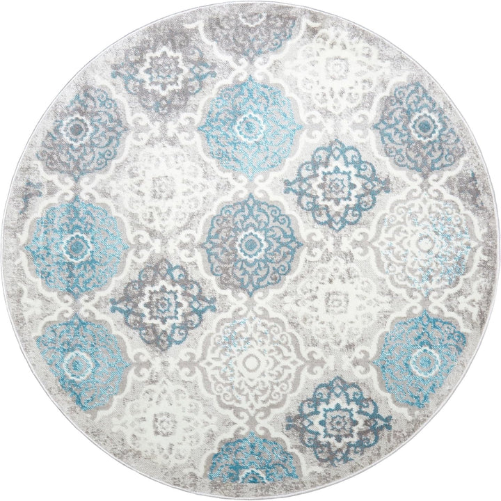 Boho Andorra Transitional Damask Area Rug, Grey/Blue, 7'9"x10'2"