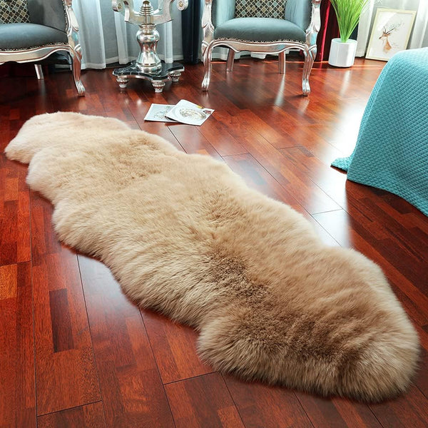 Genuine Sheepskin Area Rug Wool Rug Fur Carpet Fluffy Shaggy Fur Rug for Living Room Kids Bedroom Real Sheepskin Throw Lambskin Rugs Sofa Mat Chair Seat Covers (Tan, 2 x 6 ft Sheepskin)