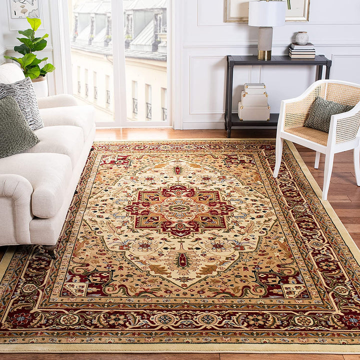 Lyndhurst Collection Area Rug - 9' x 12', Ivory & Red, Traditional Oriental Design, Non-Shedding & Easy Care, Ideal for High Traffic Areas in Living Room, Bedroom (LNH330A)