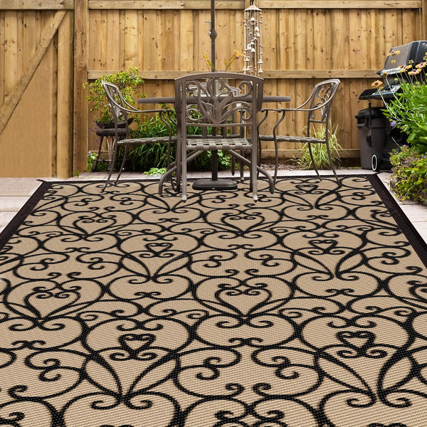 Outdoor Rug Vintage Vine Texture Weave for Patio, Foldable Reversible Plastic Straw Camping Rug, Carpet Area Rugs Mat for RV, Porch, Deck, Camper, Balcony, Backyard, Picnic, Beach