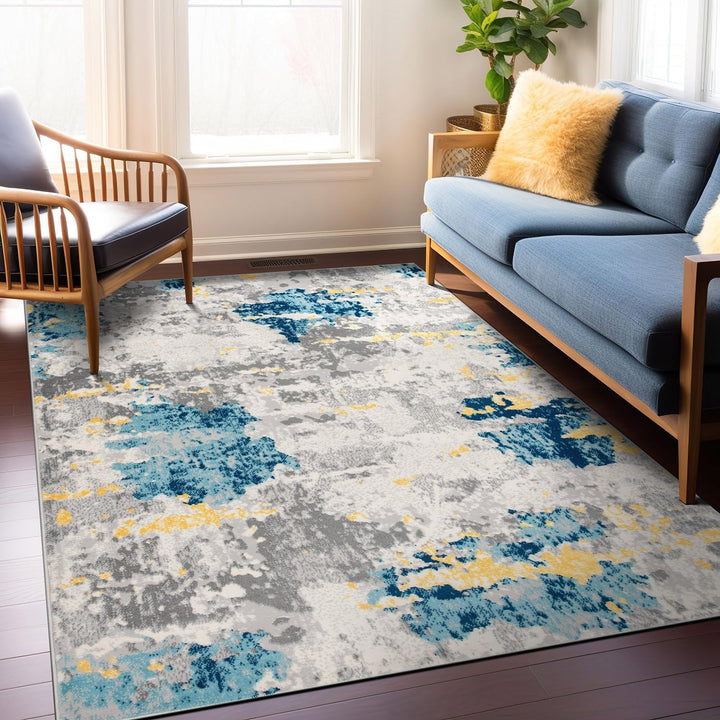 Sky Collection Transitional Abstract Area Rug 5' x 7' Cream